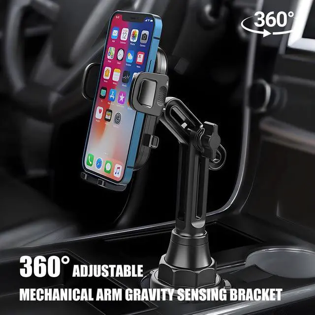 Alt view image 3 of 6 - Car Cup Phone Holder, 360° Rotation Carbon Fiber Vehicle Cup Cellphone Holder with Long & Adjustable Neck, Auto Interior Smartphone Expander Mount Accessories, Universal Fit