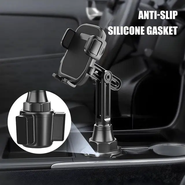 Alt view image 4 of 6 - Car Cup Phone Holder, 360° Rotation Carbon Fiber Vehicle Cup Cellphone Holder with Long & Adjustable Neck, Auto Interior Smartphone Expander Mount Accessories, Universal Fit