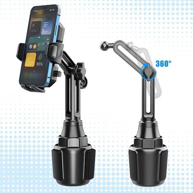 Alt view image 5 of 6 - Car Cup Phone Holder, 360° Rotation Carbon Fiber Vehicle Cup Cellphone Holder with Long & Adjustable Neck, Auto Interior Smartphone Expander Mount Accessories, Universal Fit