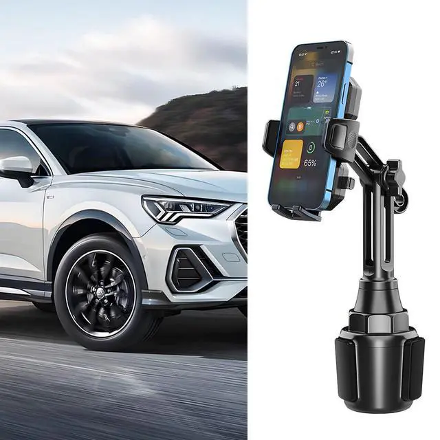 Alt view image 6 of 6 - Car Cup Phone Holder, 360° Rotation Carbon Fiber Vehicle Cup Cellphone Holder with Long & Adjustable Neck, Auto Interior Smartphone Expander Mount Accessories, Universal Fit