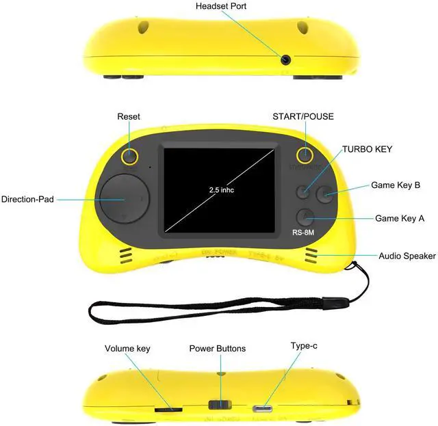 Alt view image 4 of 7 - Kids Handheld Portable Video Game Player with 200 Games - 16 Bit 2.5 Inch IPS Screen Mini Retro Electronic Machine for Boys Girls