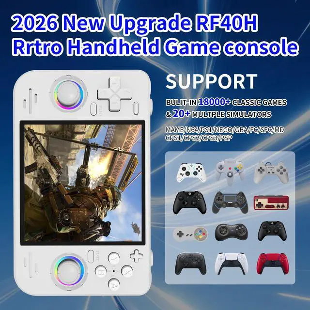 Alt view image 2 of 7 - RF40H Retro Handheld Game Console, 4.0 Inch 720x720 IPS Screen, Built-in 18,000+ Classic Game, Portable Hand Held Open Source Linux System, 4000mAh Battery Retro Gaming Console (Black 64GB) (Balck)