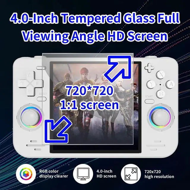Alt view image 4 of 7 - RF40H Retro Handheld Game Console, 4.0 Inch 720x720 IPS Screen, Built-in 18,000+ Classic Game, Portable Hand Held Open Source Linux System, 4000mAh Battery Retro Gaming Console (Black 64GB) (Balck)