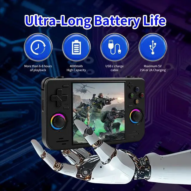 Alt view image 6 of 7 - RF40H Retro Handheld Game Console, 4.0 Inch 720x720 IPS Screen, Built-in 18,000+ Classic Game, Portable Hand Held Open Source Linux System, 4000mAh Battery Retro Gaming Console (Black 64GB) (Balck)