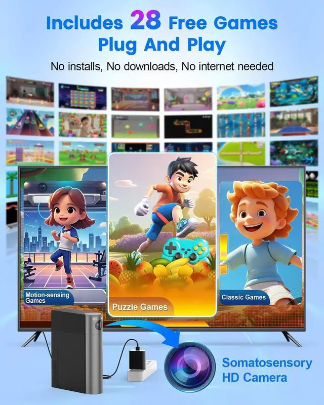 Alt view image 2 of 7 - Motion Video Game Console for Kids & Adults, Plug & Play AR Camera Games for TV, for Indoor Physical Play & Interactive Family Fun. Great for Family Game Night, Playtime, and Playdates
