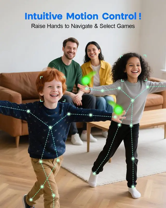Alt view image 4 of 7 - Motion Video Game Console for Kids & Adults, Plug & Play AR Camera Games for TV, for Indoor Physical Play & Interactive Family Fun. Great for Family Game Night, Playtime, and Playdates