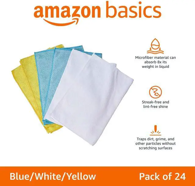 Alt view image 2 of 4 - Microfiber Cleaning Cloths, Ultra Absorbent, Lint Free, Streak Free, Non-Abrasive, Reusable and Washable, 16" x 12", Blue/White/Yellow, Pack of 24