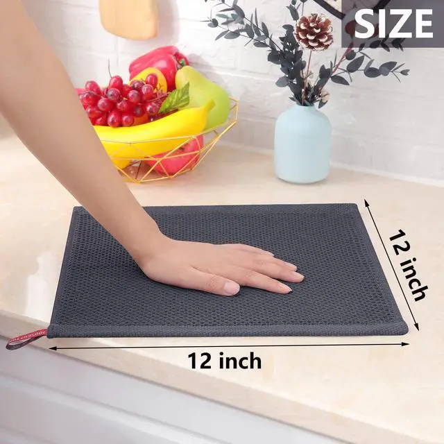 Alt view image 5 of 7 - 100% Cotton Waffle Weave Kitchen Dish Cloths, Ultra Soft Absorbent Quick Drying Dish Towels, 12 x 12 Inches, 6-Pack, Dark Grey