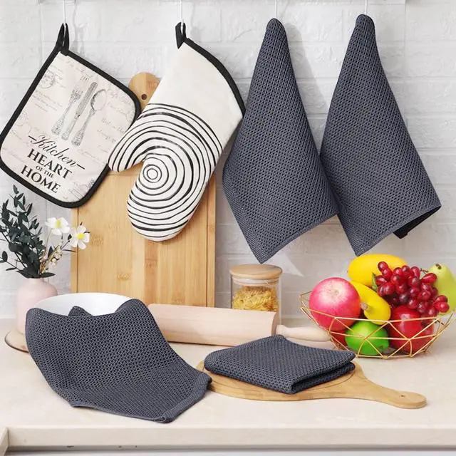 Alt view image 6 of 7 - 100% Cotton Waffle Weave Kitchen Dish Cloths, Ultra Soft Absorbent Quick Drying Dish Towels, 12 x 12 Inches, 6-Pack, Dark Grey