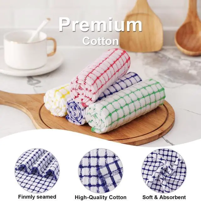 Alt view image 2 of 7 - Cotton 8 Pack Terry Kitchen Dish Cloths, 12 x 12 Inches Super Soft and Absorbent Dish Rags, Quick Drying Dish Towels for Washing Dishes, Mixed Color