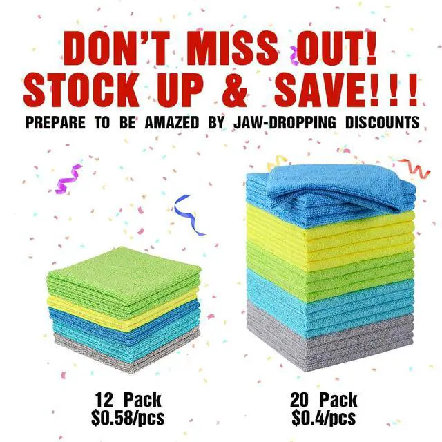 Alt view image 5 of 7 - Microfiber Cleaning Cloths, 20 Pack Cleaning Rags - Lint Free & Scratch-Free Microfiber Towels for Cars, House & Kitchen, Absorbent Cleaning Towels, Multi-Color, 11.5 x 11.5 Inch