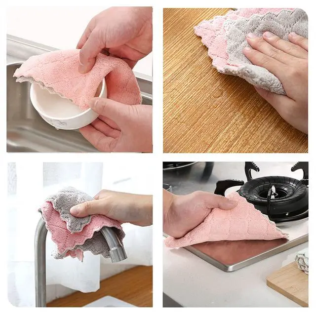 Alt view image 5 of 6 - 10 Pack Kitchen Cloth, Microfiber Dish Towels Washcloths, Super Absorbent Coral Velvet Dishtowels, Premium Cleaning Cloths,Non-Stick Oil Quick Dry Dish Towels, Soft Tea Towel, Table Cleaning Cloths.