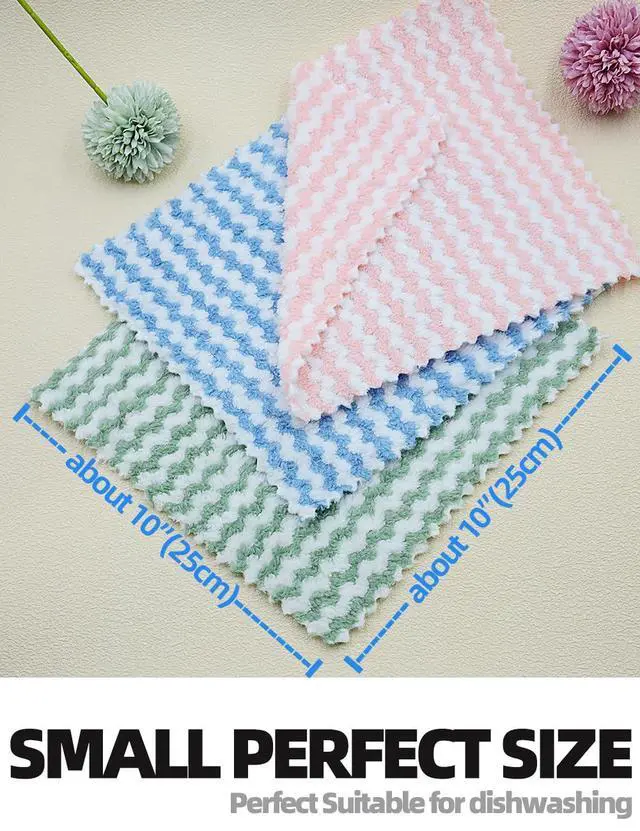 Alt view image 5 of 6 - 10PACK Kitchen Cleaning Cloths, Microfiber Dish Cloths: All-Purpose Washing/Soft/Lint Free/Absorbent/Quick Dry Reusable Washable Towels for Bathroom/Car/Glass, 10''x10'' - Mixcolor
