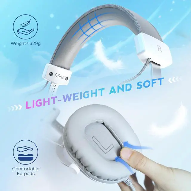 Alt view image 4 of 7 - USB PC Gaming Headset with 3.5mm Audio Jack, Detachable Microphone, 7.1 Surround Sound, Volume Control, Streaming Over-Ear Wired Headphones for Computer, PS5, Controller, Xbox-H9 White