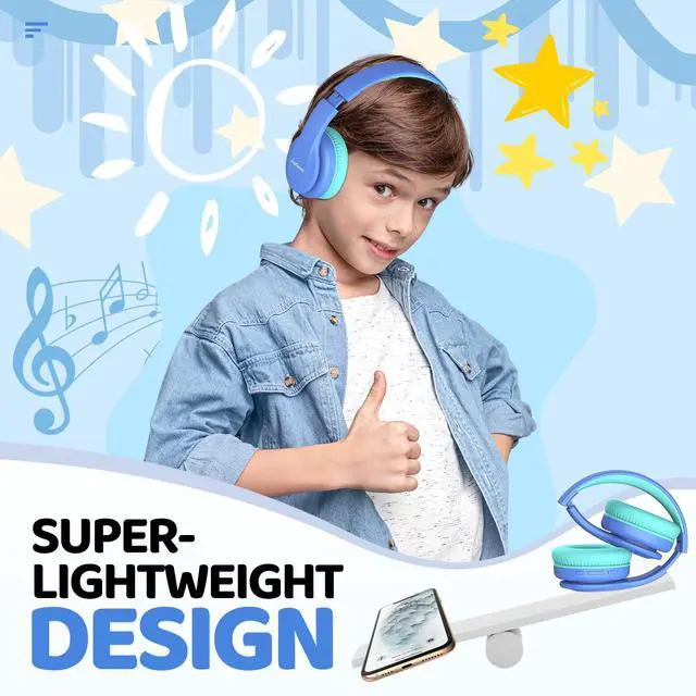 Alt view image 6 of 7 - Kids Bluetooth Headphones, Lightweight Wireless Headphones for Kids, 85/94dB Volume Limited, 60 Hours Playtime, Bluetooth 5.3, Over-Ear Toddler Headsets with Built-in Mic-Blue