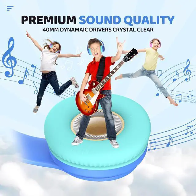Alt view image 7 of 7 - Kids Bluetooth Headphones, Lightweight Wireless Headphones for Kids, 85/94dB Volume Limited, 60 Hours Playtime, Bluetooth 5.3, Over-Ear Toddler Headsets with Built-in Mic-Blue
