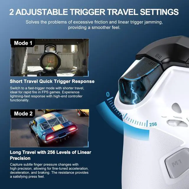Alt view image 4 of 6 - P5 Wireless Gaming Controller - Hall Joystick, Hall Trigger, 6-Axis Motion, 4 Back Buttons, Compatible with PC, Switch/Switch2, iOS, Android
