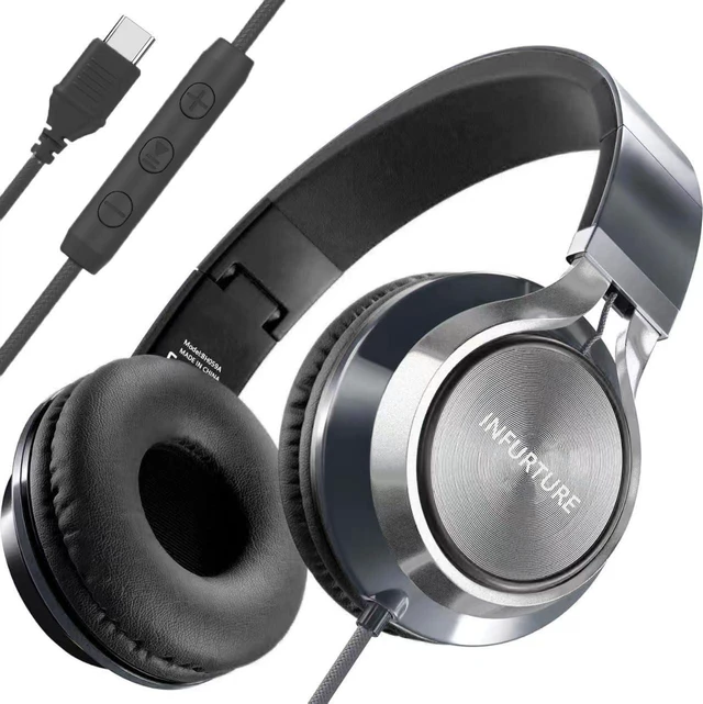 Main image of USB C Headphone for Kids & Adults Over-Ear Headphone with HD Mic Adjustable Type C Headphones for School,Comfort Ear Cups,Hi-Fi Stereo,Cord for iPhone,iPad,Tablet,Laptop,Travel - Black