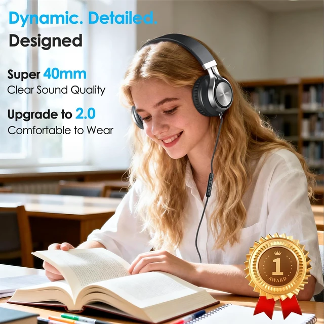 Alt view image 3 of 7 - USB C Headphone for Kids & Adults Over-Ear Headphone with HD Mic Adjustable Type C Headphones for School,Comfort Ear Cups,Hi-Fi Stereo,Cord for iPhone,iPad,Tablet,Laptop,Travel - Black