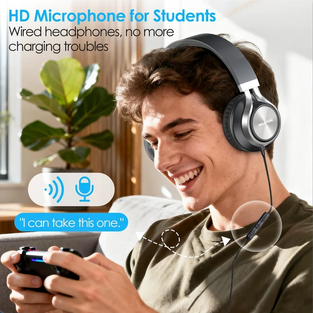 Alt view image 4 of 7 - USB C Headphone for Kids & Adults Over-Ear Headphone with HD Mic Adjustable Type C Headphones for School,Comfort Ear Cups,Hi-Fi Stereo,Cord for iPhone,iPad,Tablet,Laptop,Travel - Black
