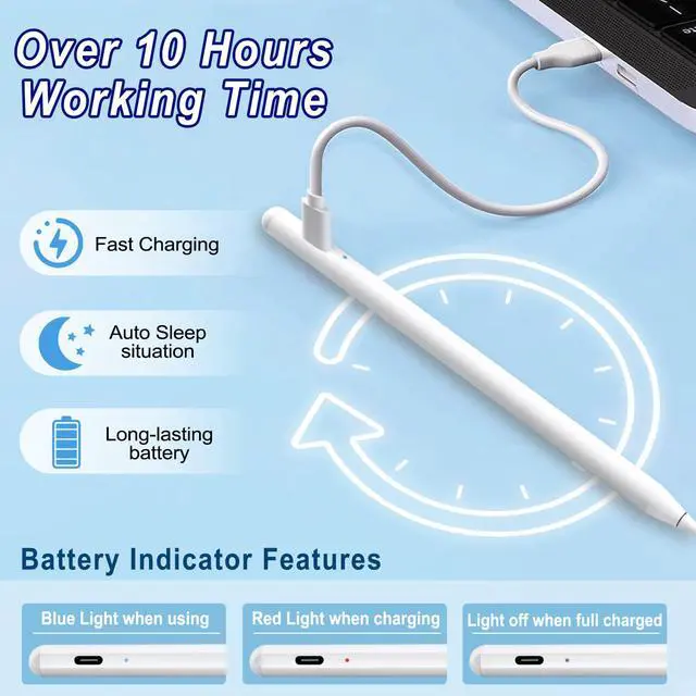 Alt view image 2 of 7 - Stylus Pen for iPad Apple: Fast Charge for iPad Pencil Apple Pen with Palm Rejection Tilt Sensitivity - Pen for iPad 10/9/8/7/6, iPad Pro 12.9"/11"/13" M4, iPad mini 6/5, iPad Air 5/4/3/11"-13" M2