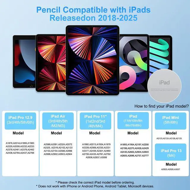 Alt view image 7 of 7 - Stylus Pen for iPad Apple: Fast Charge for iPad Pencil Apple Pen with Palm Rejection Tilt Sensitivity - Pen for iPad 10/9/8/7/6, iPad Pro 12.9"/11"/13" M4, iPad mini 6/5, iPad Air 5/4/3/11"-13" M2