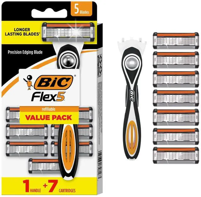 Main image of Men's Refillable 5-Blade Razors with 1 Handle and 7 Cartridges, Smooth Shave Gift for Men