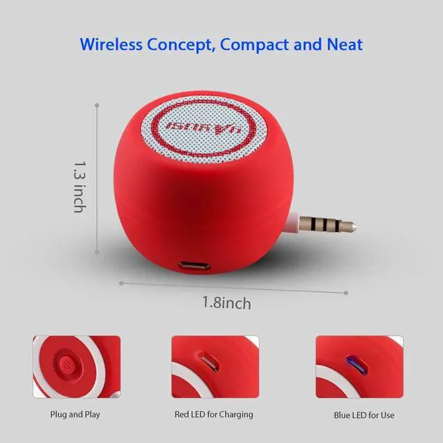 Alt view image 3 of 7 - Portable Mini Speaker for iPhone/iPad/iPod/Tablet, 3W Cellphone Speaker with 3.5mm Aux Input, Clear Loud Sound in Compact Golf Size Body (Passion Red)