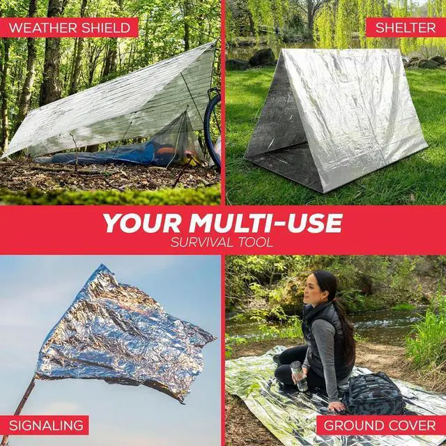 Alt view image 5 of 7 - Emergency Blanket 4-Pack Space Mylar Blankets Survival Gear and Supplies Reusable Thermal Camping Hunting Essentials First Aid Car Backpacking Marathon Kit Prepper Go Rave Bug Out Bag Foil Cold Winter