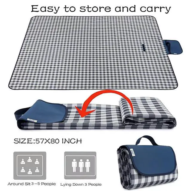 Alt view image 4 of 7 - Picnic Beach Blanket, Picnic Mat 80x60in Waterproof Foldable, Family Mat, Portable Large Picnic Blankets for Travel, Hiking, Music Festival