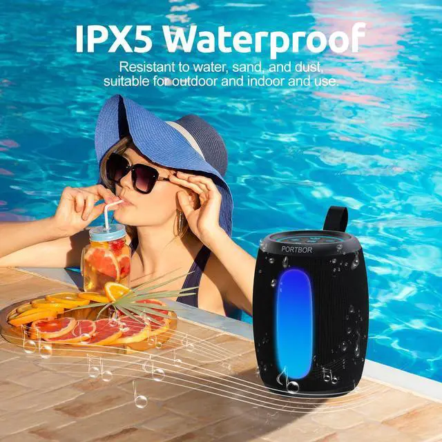Alt view image 6 of 7 - Bluetooth Speaker, Portable Wireless Speaker with Powerful Stereo Sound/8 Modes LED Lights, 36H Playtime, TWS Surround Pairing, IPX5 Waterproof, BT5.3, for Outdoor/Home/Travel/Camping, Ideal Gifts