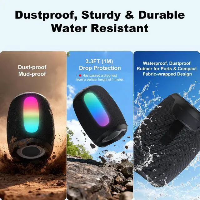 Alt view image 7 of 7 - Bluetooth Speaker, Portable Wireless Speaker with Powerful Stereo Sound/8 Modes LED Lights, 36H Playtime, TWS Surround Pairing, IPX5 Waterproof, BT5.3, for Outdoor/Home/Travel/Camping, Ideal Gifts