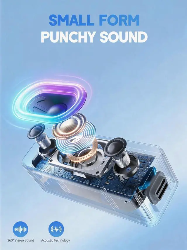 Alt view image 2 of 7 - Bluetooth Speaker, Wireless Portable Outdoor Speakers, Bold Sound and Ambient Light, IPX6 Waterproof, 24H Playtime, TWS Pairing, Built-in Mic, Home/Travel/Beach Essential, Birthday Gift, Black