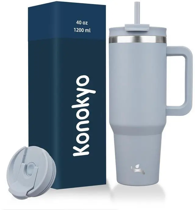Main image of 40 oz Tumbler with Handle and 2 Straws,2 in 1 Lid Insulated Water Bottle Stainless Steel Travel Coffee Mug,Lavender