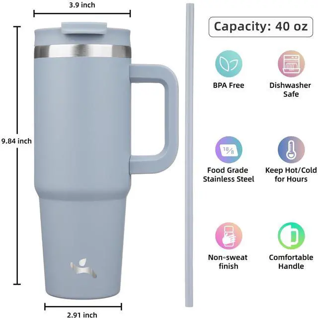 Alt view image 4 of 7 - 40 oz Tumbler with Handle and 2 Straws,2 in 1 Lid Insulated Water Bottle Stainless Steel Travel Coffee Mug,Lavender
