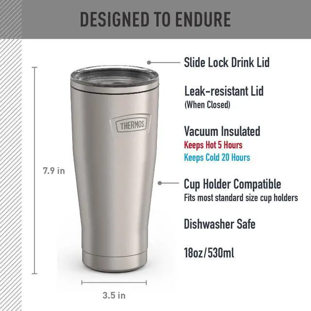 Alt view image 2 of 7 - ICON SERIES, Stainless Steel Tumbler with Slide Lock, 18 Ounce, Matte Stainless Steel