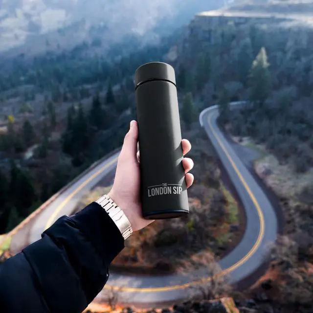 Alt view image 2 of 4 - Multi-Purpose Tea Infuser Travel Mug and Tumbler Fruit Infuser Flask Hot and Cold Double Wall Stainless Steel Thermos with Extra-Long Infuser, Zen Black