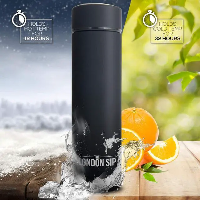 Alt view image 4 of 4 - Multi-Purpose Tea Infuser Travel Mug and Tumbler Fruit Infuser Flask Hot and Cold Double Wall Stainless Steel Thermos with Extra-Long Infuser, Zen Black