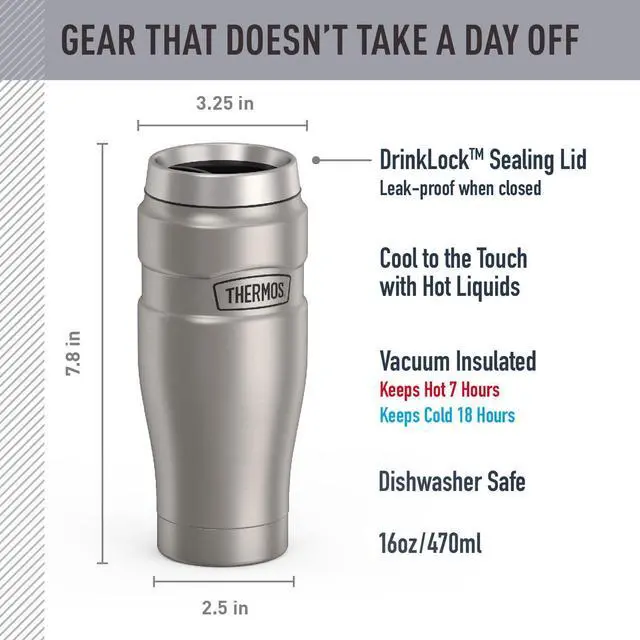 Alt view image 2 of 7 - Stainless King Vacuum-Insulated Travel Tumbler, 16 Ounce, Matte Steel