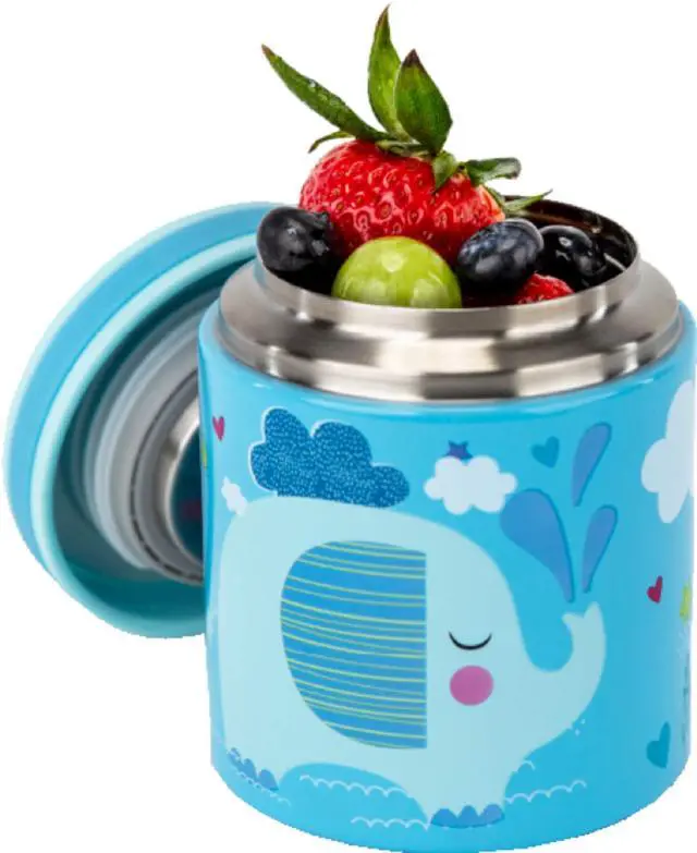 Main image of Vacuum Insulated Jar & Thermos, BPA-Free Lunch Containers, Double-Wall 304 Food Grade Stainless Steel, 14 oz Keep Hot 12hr & Cold 24hr, Blue with Pattern