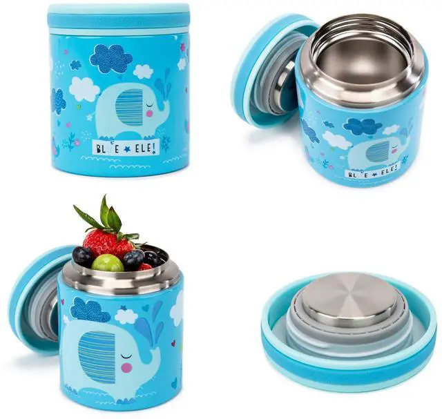 Alt view image 2 of 7 - Vacuum Insulated Jar & Thermos, BPA-Free Lunch Containers, Double-Wall 304 Food Grade Stainless Steel, 14 oz Keep Hot 12hr & Cold 24hr, Blue with Pattern