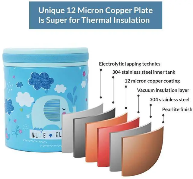 Alt view image 6 of 7 - Vacuum Insulated Jar & Thermos, BPA-Free Lunch Containers, Double-Wall 304 Food Grade Stainless Steel, 14 oz Keep Hot 12hr & Cold 24hr, Blue with Pattern