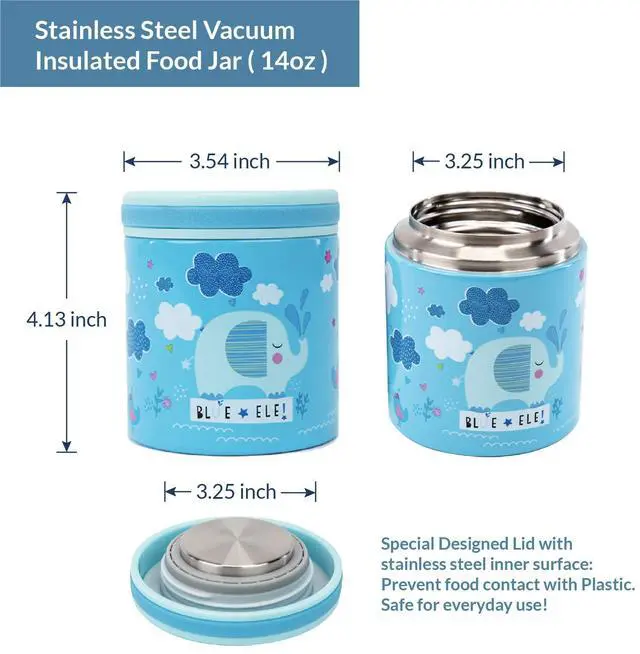 Alt view image 3 of 7 - Vacuum Insulated Jar & Thermos, BPA-Free Lunch Containers, Double-Wall 304 Food Grade Stainless Steel, 14 oz Keep Hot 12hr & Cold 24hr, Blue with Pattern