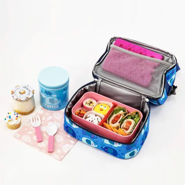 Alt view image 7 of 7 - Vacuum Insulated Jar & Thermos, BPA-Free Lunch Containers, Double-Wall 304 Food Grade Stainless Steel, 14 oz Keep Hot 12hr & Cold 24hr, Blue with Pattern