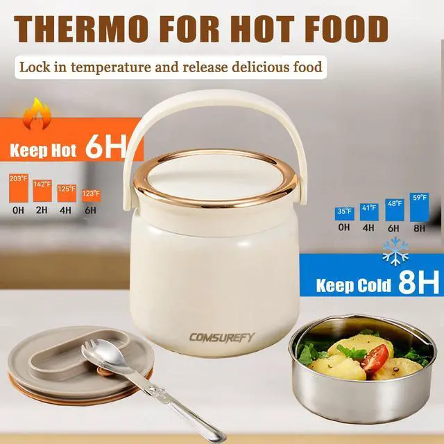 Alt view image 4 of 7 - 40oz/1.2L Thermo for Hot Food for Adults - 18/10 Stainless Steel Vacuum-Insulated Double-Wall, 100% Leak-Proof Wide Mouth, with Folding Spoon for Office/Travel/Outdoor