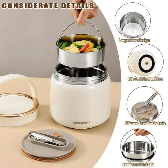 Alt view image 7 of 7 - 40oz/1.2L Thermo for Hot Food for Adults - 18/10 Stainless Steel Vacuum-Insulated Double-Wall, 100% Leak-Proof Wide Mouth, with Folding Spoon for Office/Travel/Outdoor