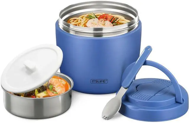 Main image of 32oz Insulated Soup Thermo, Vacuum Stainless Steel Food Jar for Hot & Cold Food, Leakproof Wide Mouth Lunch Container with Spoon (Blue)
