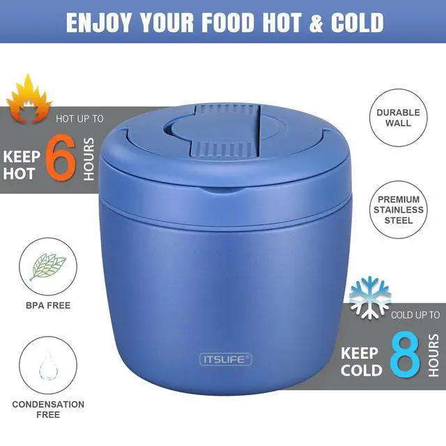 Alt view image 3 of 7 - 32oz Insulated Soup Thermo, Vacuum Stainless Steel Food Jar for Hot & Cold Food, Leakproof Wide Mouth Lunch Container with Spoon (Blue)