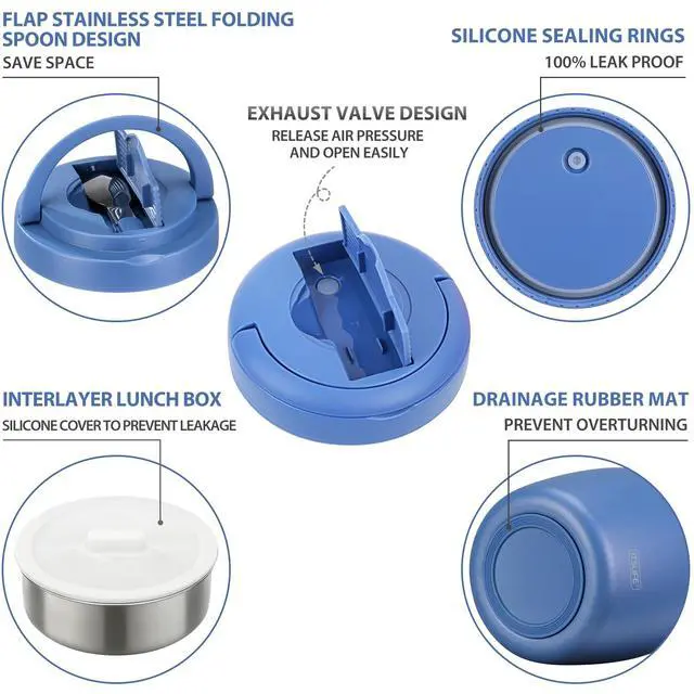 Alt view image 4 of 7 - 32oz Insulated Soup Thermo, Vacuum Stainless Steel Food Jar for Hot & Cold Food, Leakproof Wide Mouth Lunch Container with Spoon (Blue)