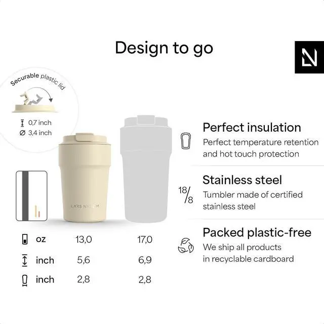 Alt view image 4 of 7 - Thermo Coffee Mug to go 13oz | Travel Mug 0.38 Liter with Insulation | Leak Proof Stainless Steel Thermal Tumbler for Coffee and Tea on the Go (Almond Beige, 12.9oz)